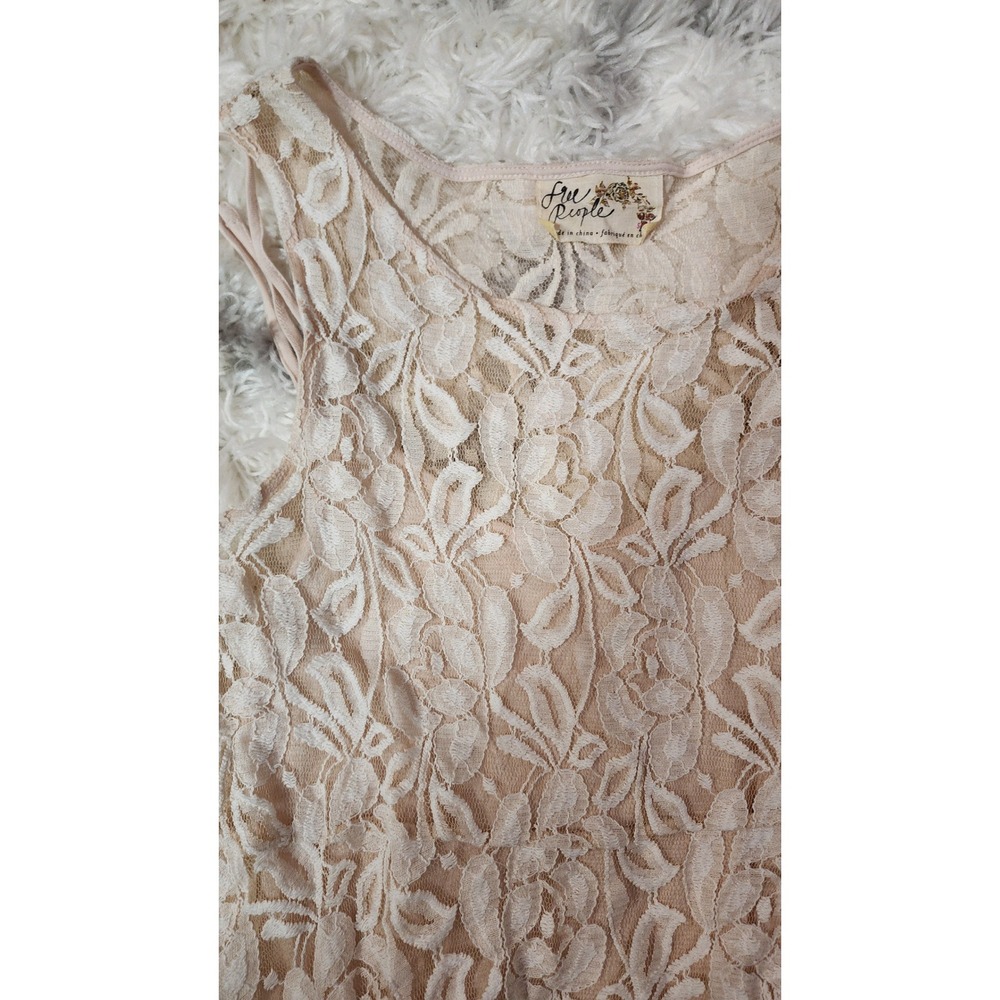 VINTAGE Free People Womens Floral Lace Sleeveless Mini Dress Ivory Cream Boho